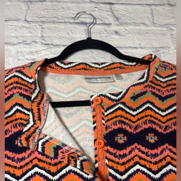 Coastal Cowgirl Rebecca Malone Orange/Navy Southwest Print Cardigan. Size XL. - Picture 7 of 10